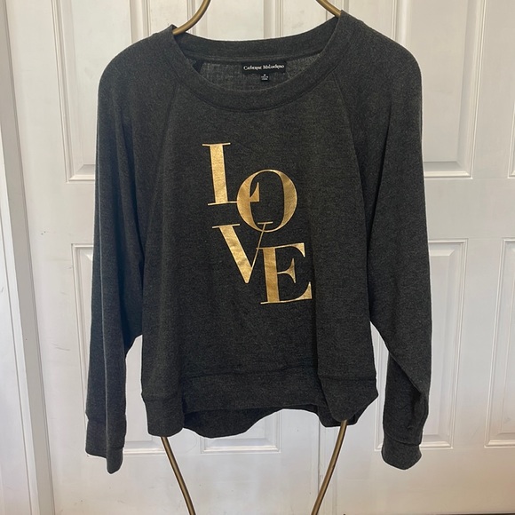 Catherine Malandrino Tops - NWT Catherine Malandrino  dark Heather grey LOVE sweatshirt.